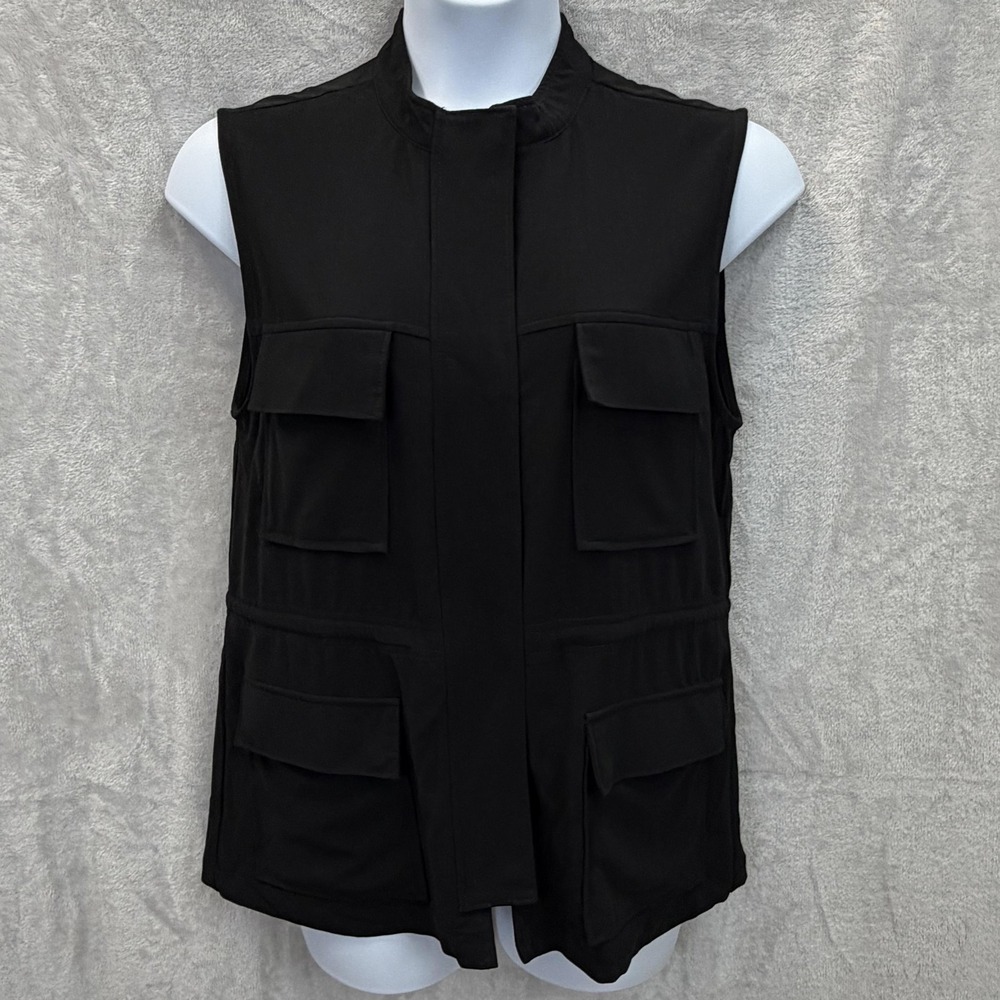 Sanctuary Clothingโ Vest Womens L Black Sleeveless Collared Zip Pockets Military